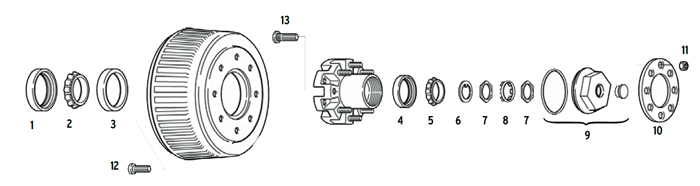 Trailer 12k Axle Hub/Drum 8 bolt on 6 1/2 inch Parts Illustration