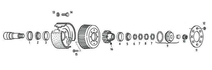 Trailer 9-10k Axle Hub/Drum 8 bolt on 6 1/2 inch Parts Illustration