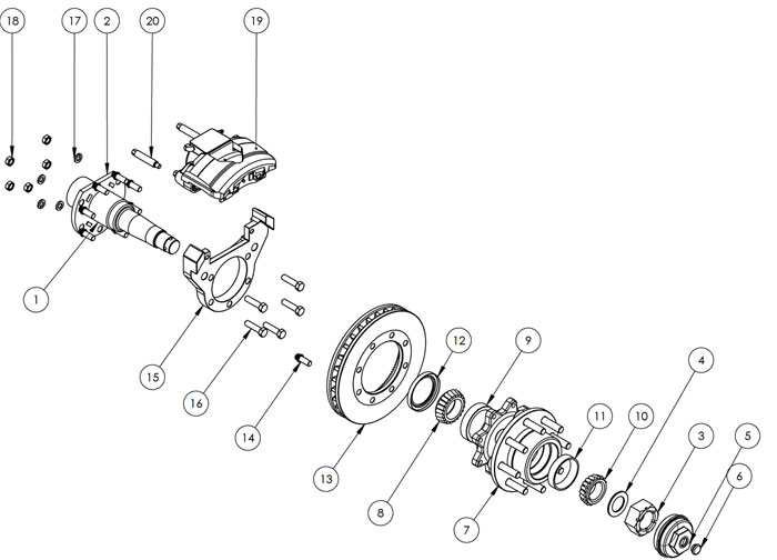 Kodiak Rockwell American Axle With Leaf Spring Suspension and Dual Wheels 10K Disc Brake Parts Illustration