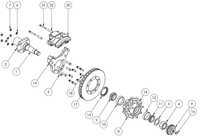 Kodiak Rockwell American 10K Axle Special Single Wheel Disc Brake Parts Illustration