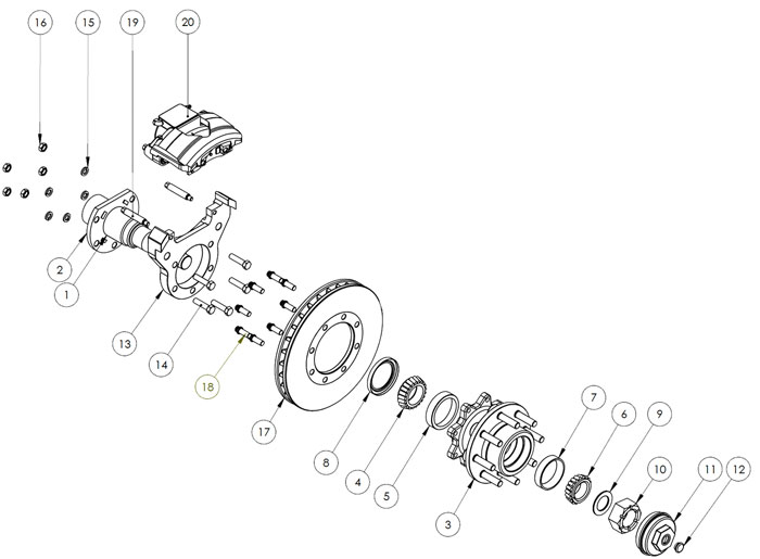 Kodiak Rockwell American 10K Axle With Torsion Suspension and Single Wheels Disc Brake Parts Illustration