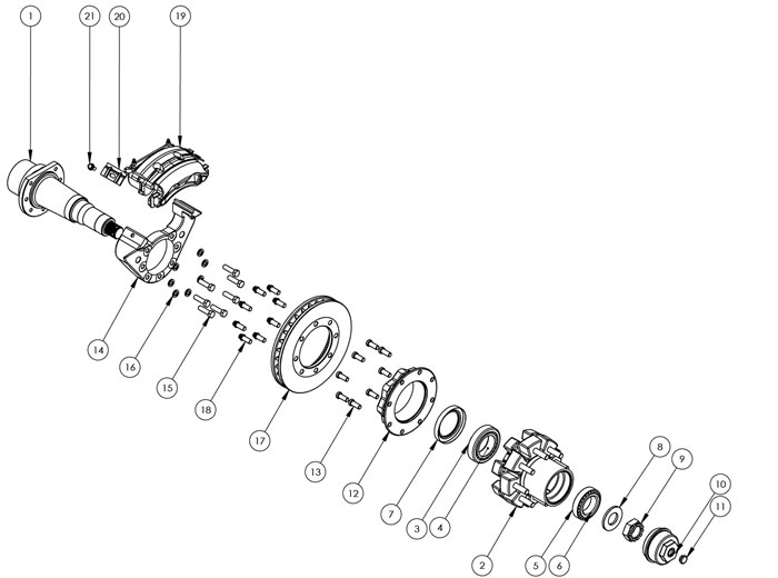 Kodiak Dexter/Lippert 12k Dual Wheel Axle Disc Brake Parts Illustration