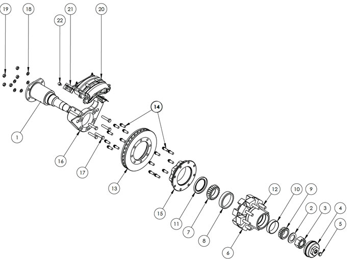 Kodiak Rockwell American 12K Dual Wheel Axle Disc Brake Parts Illustration