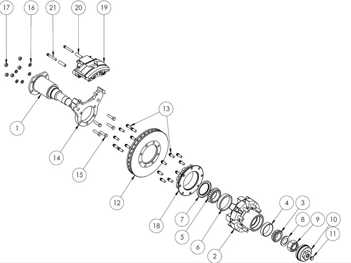 Kodiak Rockwell American 12K Single Wheel Axle Disc Brake Parts Illustration