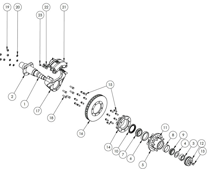 Kodiak 12K Special Single Wheel Axle Disc Brake Parts Illustration