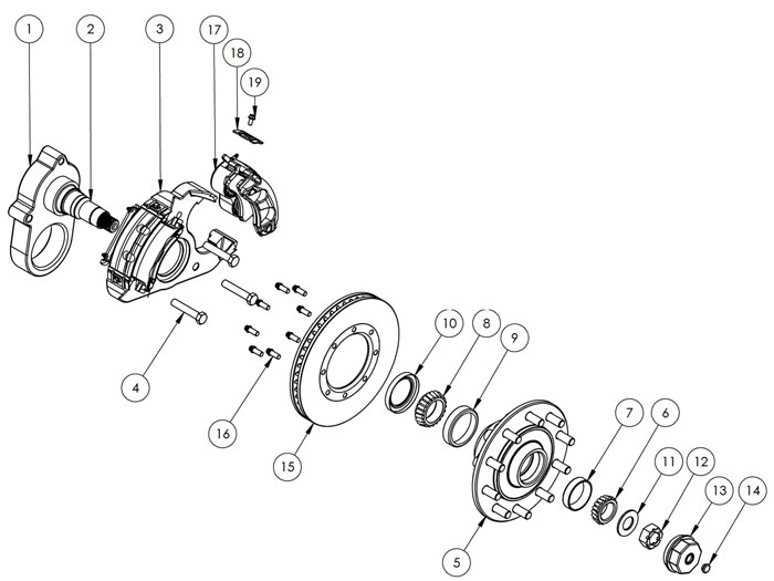 Kodiak 14K Special Single Wheel Axle Disc Brake Parts Illustration