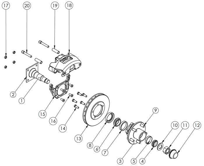 Kodiak 3.5K 8 Inch Rotor Disc Brake Parts Illustration