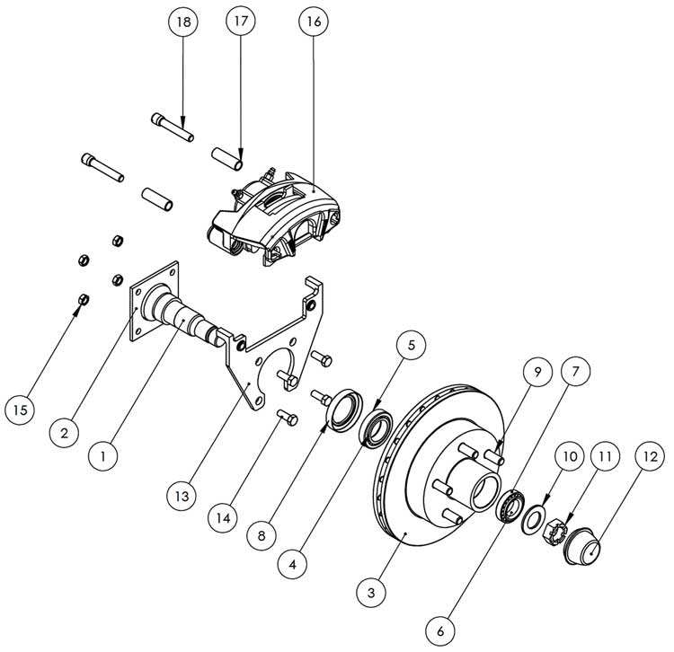 Kodiak 3.5K 10 Inch Integral Hub/Rotor Disc Brake Parts Illustration