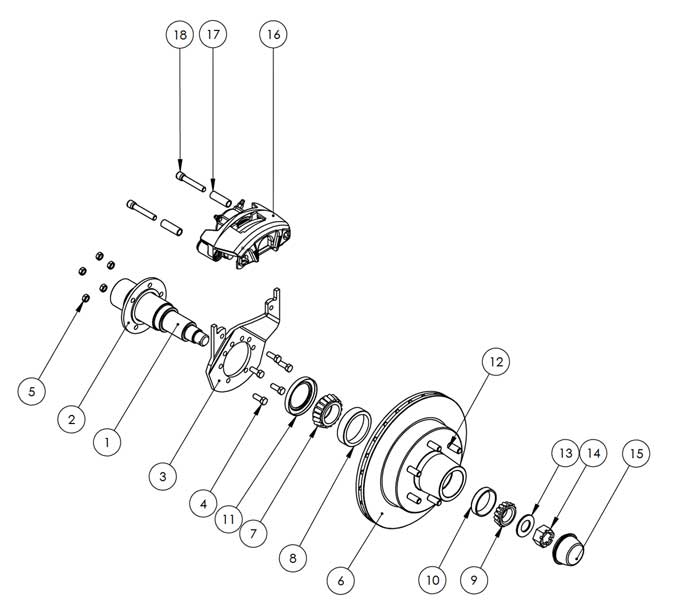 Kodiak 5.2-6K 12 Inch Integral Hub-Rotor Disc Brake Parts Illustration