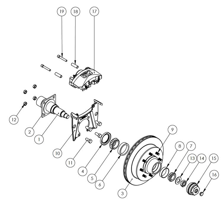 Kodiak 7.2K 13 Inch Hub/Rotor Integral Disc Brake Parts Illustration