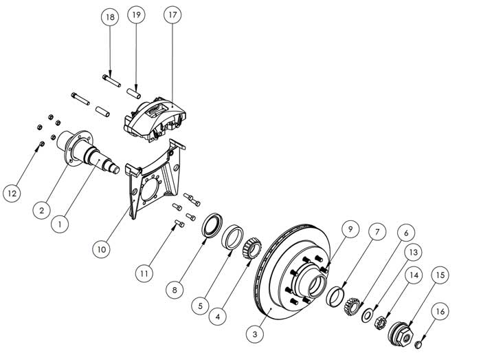 Kodiak 7K 13 Inch Hub/Rotor Integral Disc Brake Parts Illustration