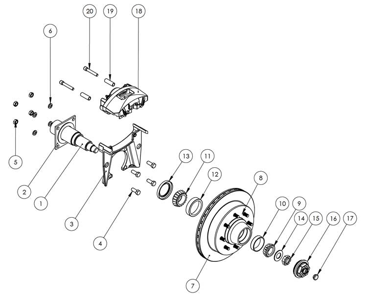 Kodiak 8K 13 Inch Hub/Rotor Integral Disc Brake Parts Illustration for Al-Ko/Rockwell American Axles