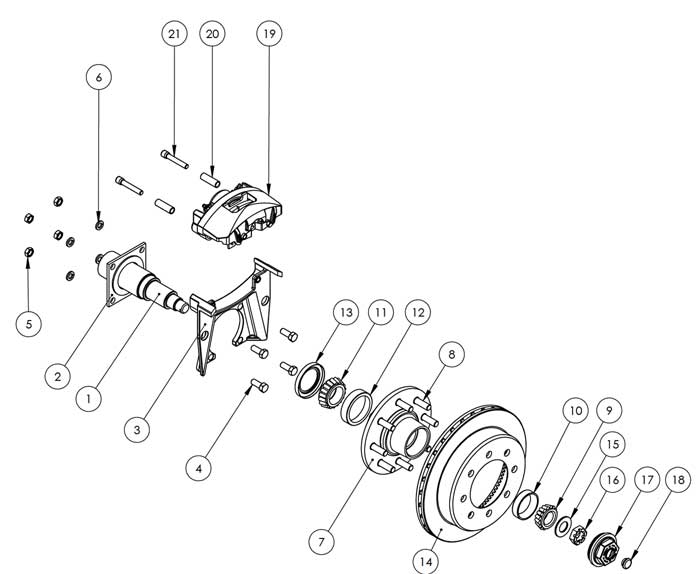 Kodiak Dexter axle with disc brake hub 8K 13 Inch Slipover Disc Brake Parts Illustration