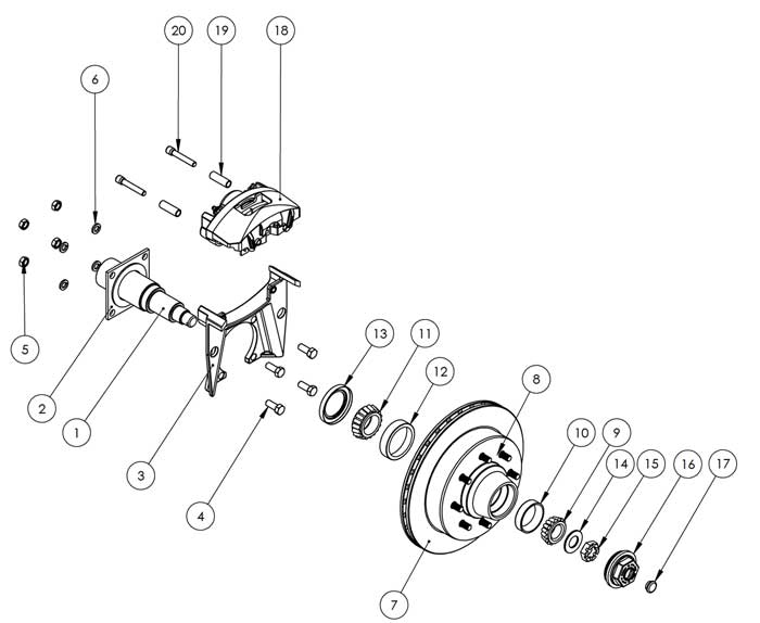 Kodiak 8K 13 Inch Hub/Rotor Integral Disc Brake Parts Illustration for Dexter/Lippert Axles