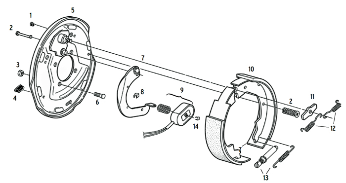 Dexter 4.4k Axle 10 x 2 1/4 Inch Electric Brake Parts Illustration