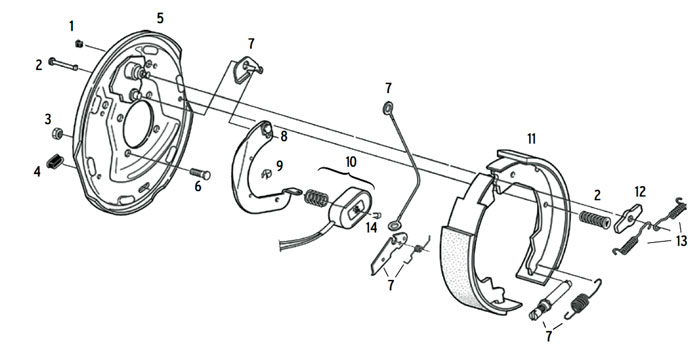 Dexter 10 x 2 1/4 Inch Electric Brake Parts Illustration