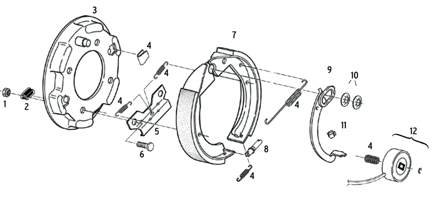 Dexter 7 x 1 1/4 Inch Electric Brake Parts Illustration