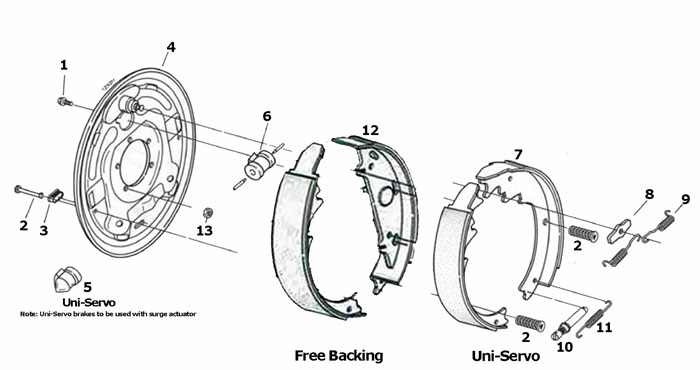 Demco and Dexter 12 x 2 Inch Hydraulic Brakes Parts Illustration
