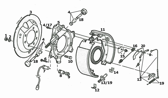 Dexter 12 1/4 x 3 3/8 Inch 7 Bolt Flange Hydraulic Duo-Servo Brake Parts Illustration