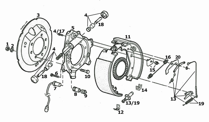 Dexter 12 1/4 x 4 Inch Hydraulic Duo-Servo Brake Parts Illustration