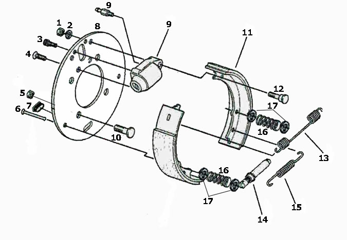 Dexter 7 x 1 3/4 Inch Hydraulic Single-Servo Brake Parts Illustration