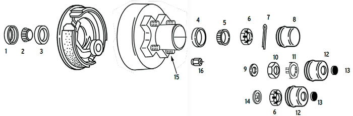 Hub-Drum trailer 4 bolt on 4 inch BTR spindle Parts Illustration