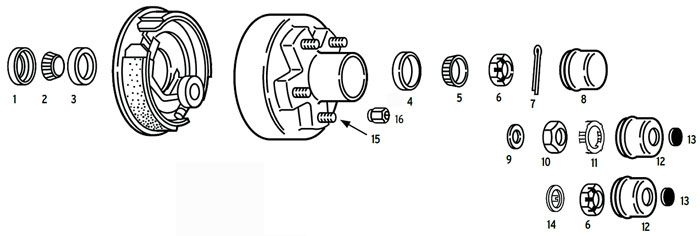Hub trailer 5 bolt on 4 1/2 inch BTR spindle Parts Illustration