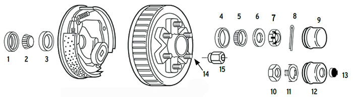 Hub/Drum trailer 6 bolt on 5 1/2" #84 spindle Parts Illustration