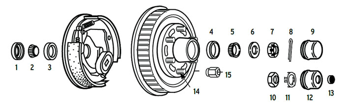 Hub/Drum trailer 6 bolt on 5 1/2" with 2 1/4" spindle seals Parts Illustration