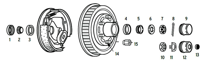 Hub-Drum trailer 6 bolt on 5 1/2" with 2 1/4" spindle seals Parts Illustration