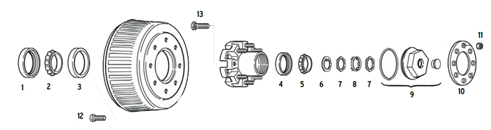 Trailer 12k Axle Hub-Drum 8 bolt on 6 1/2 inch Parts Illustration