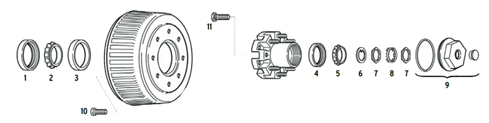 Trailer 15k-16k dual wheel axle Hub-Drum 8 bolt on 275mm Parts Illustration