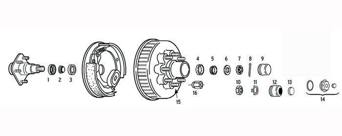 Hub-Drum trailer 8 bolt on 6 1/2 inch with spindle using 2.125 or 2.25 ID seals Parts Illustration
