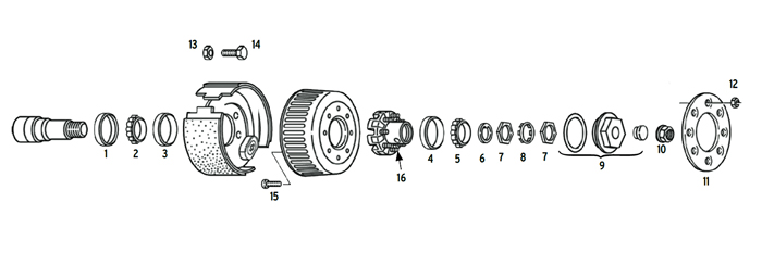 Trailer 9-10k Axle Hub-Drum 8 bolt on 6 1/2 inch Parts Illustration