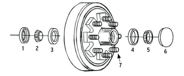 Hub/Drum trailer 8 bolt on 6 1/2" #99 spindle Parts Illustration