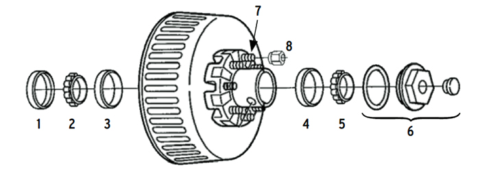 Trailer 9k Axle hug-drum 8 bolt on 6 1/2 inch Parts Illustration