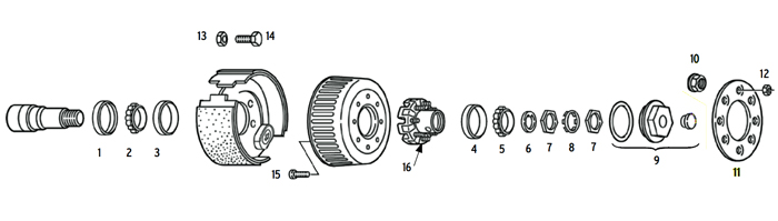 Trailer Old 9-10k Axle Hub-Drum 8 bolt on 6 1/2 inch Parts Illustration