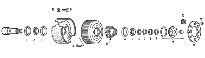 Trailer Old 9-10k Axle Hub/Drum 8 bolt on 6 1/2 inch Parts Illustration