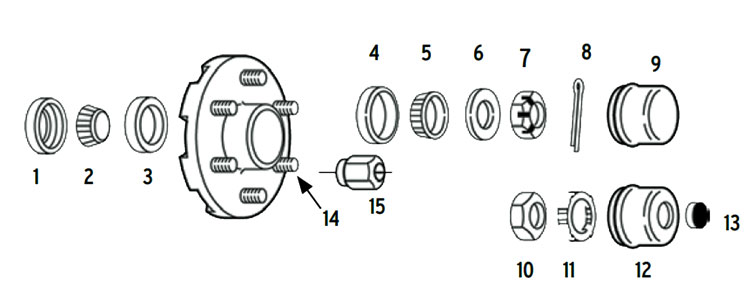 Hub trailer 6 bolt on 5 1/2" #84 spindle Parts Illustration