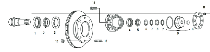 Trailer 10k Axle Hub/Rotor 8 bolt on 6 1/2 inch Parts Illustration