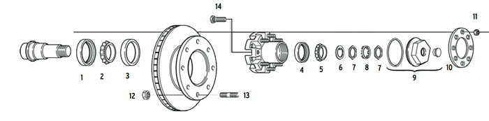 Trailer 10k Axle Hub-Rotor 8 bolt on 6 1/2 inch Parts Illustration