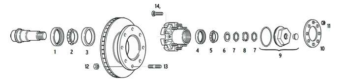 Trailer 12k Axle Hub/Rotor 8 bolt on 6 1/2 inch Parts Illustration