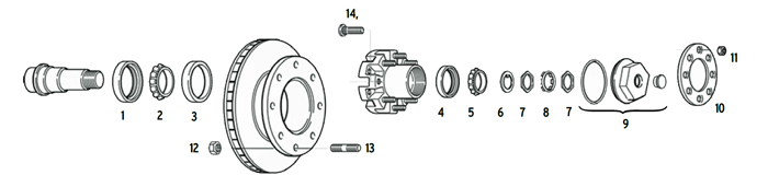 Trailer 12k Axle Hub-Rotor 8 bolt on 6 1/2 inch Parts Illustration